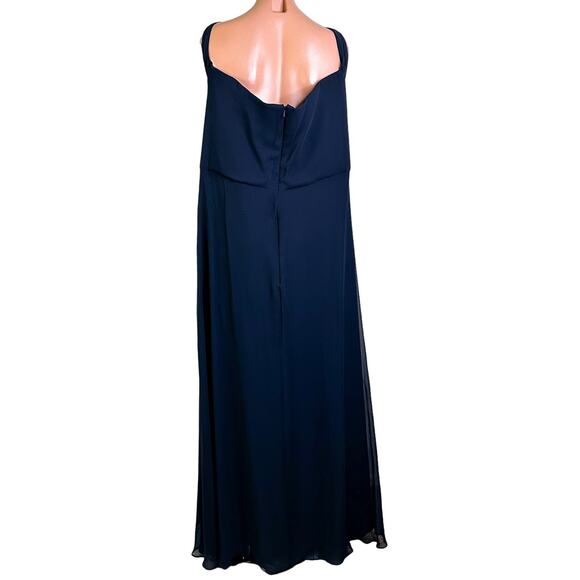 Thread Bridesmaid TH065 Chiffon Off Shoulder Maxi Dress Midnight Blue 24 W NWT - Picture 6 of 9